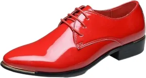 Men's Leather Lace Up Block Heel Pointed Toe Low Top Lug Sole Non-Slip Business Dress Shoes Classic Modern Formal Leather Shoes Casual Loafers
