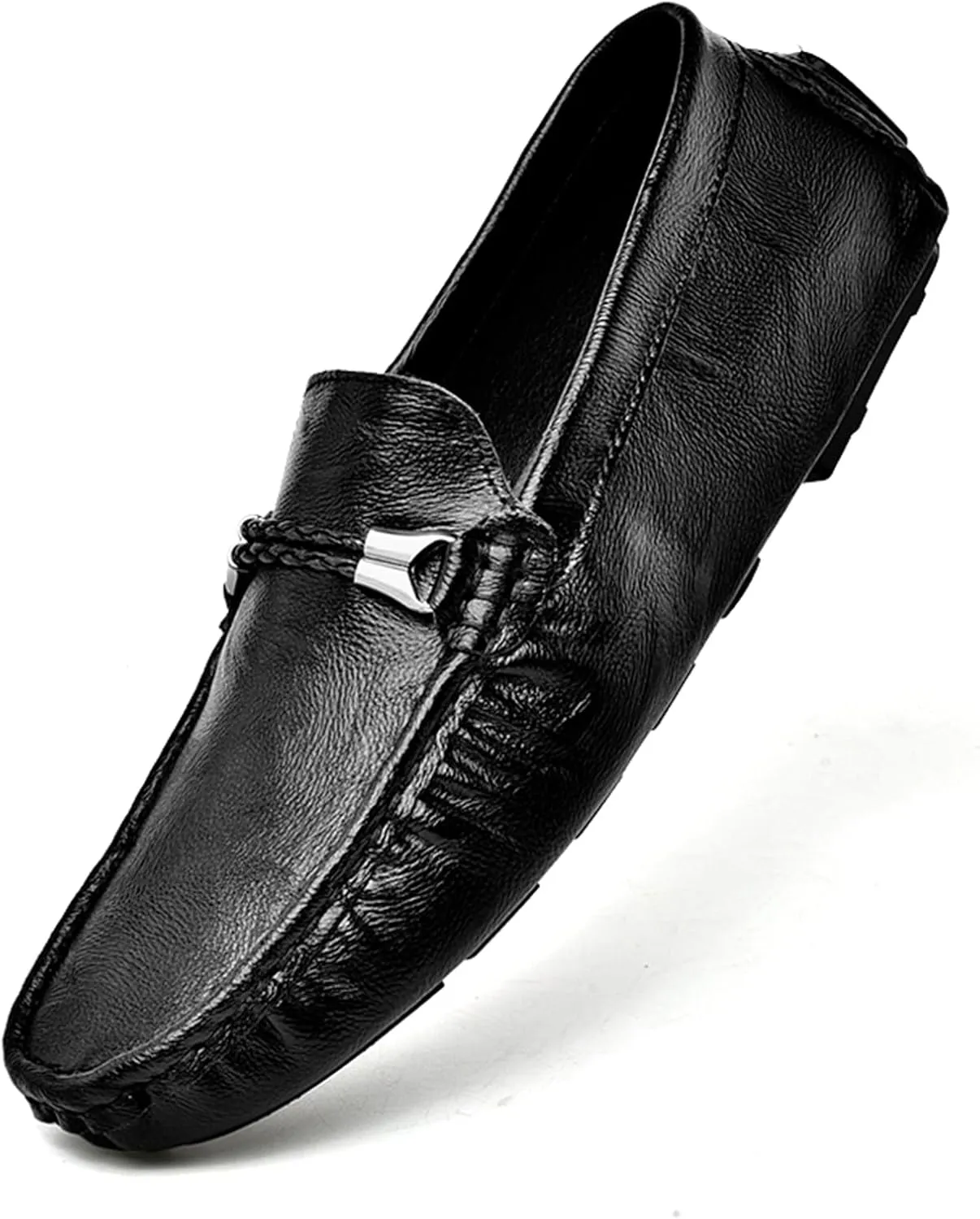 Mens Leather Loafers Business Casual Dress Shoes Comfortable Round Toe Walking Flat Shoes Breathable Slip On Driving Boat Shoes for Men