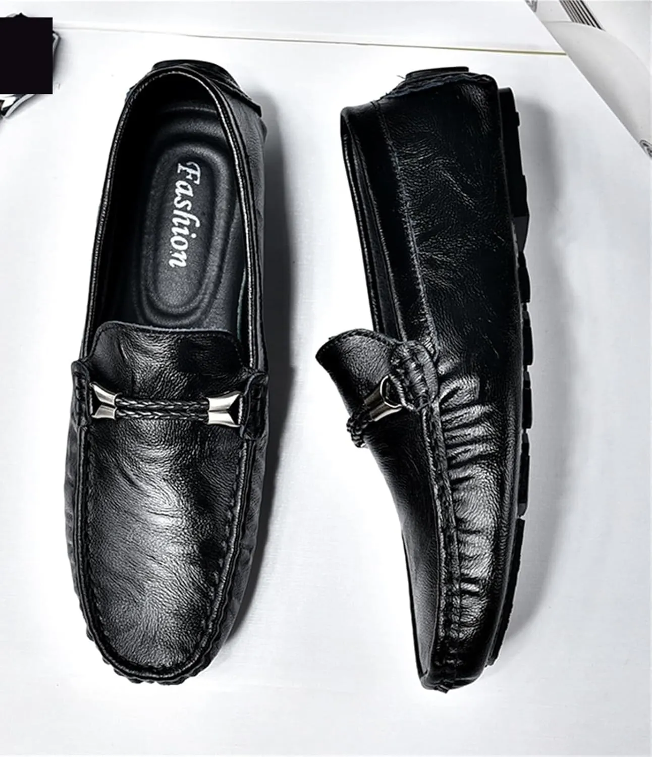 Mens Leather Loafers Business Casual Dress Shoes Comfortable Round Toe Walking Flat Shoes Breathable Slip On Driving Boat Shoes for Men
