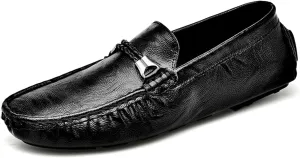 Men's Leather Loafers Business Casual Dress Shoes Comfortable Round Toe Walking Flat Shoes Breathable Slip On Driving Boat Shoes for Men
