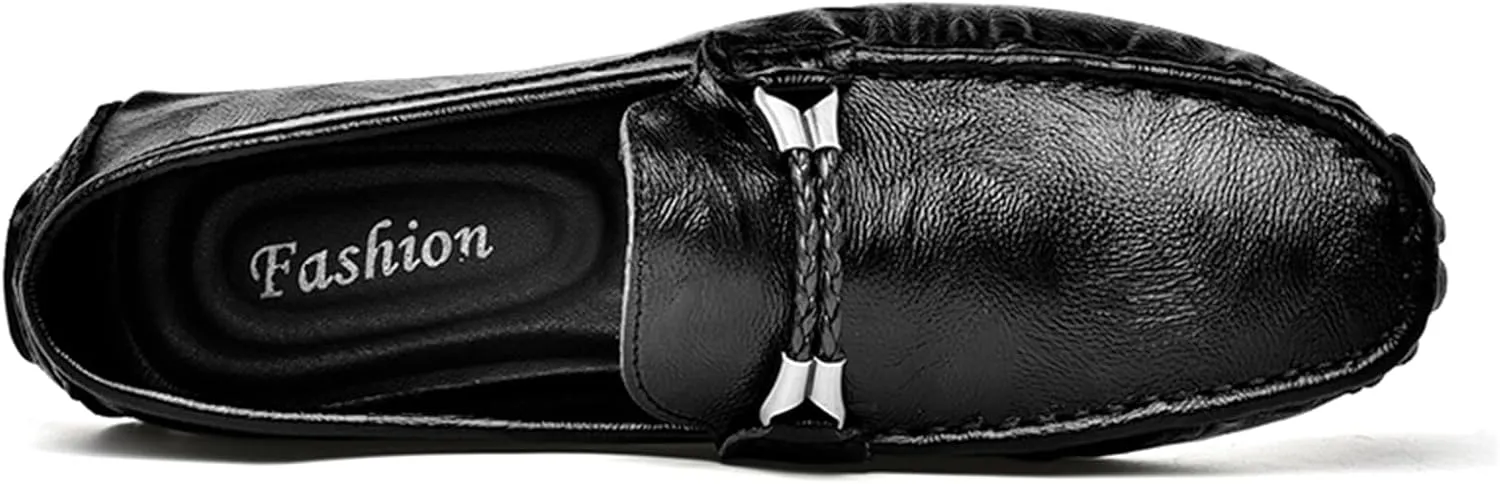Mens Leather Loafers Business Casual Dress Shoes Comfortable Round Toe Walking Flat Shoes Breathable Slip On Driving Boat Shoes for Men