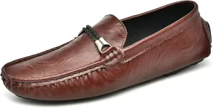 Mens Leather Loafers Business Casual Dress Shoes Comfortable Round Toe Walking Flat Shoes Breathable Slip On Driving Boat Shoes for Men