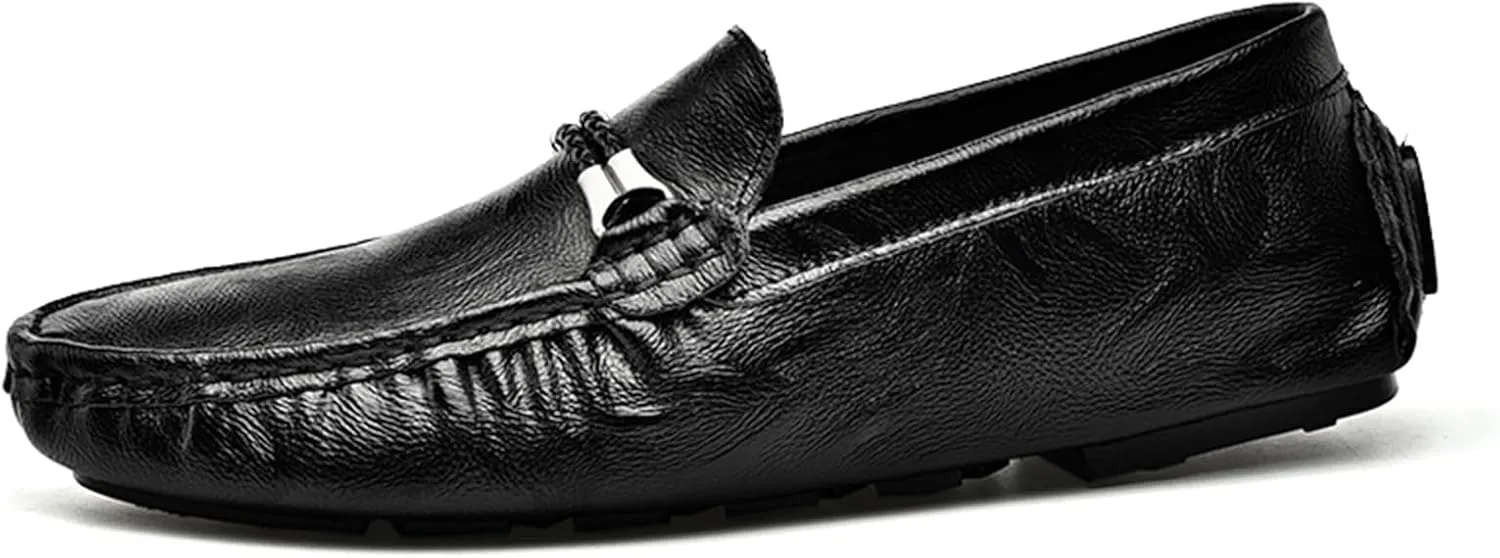 Men's Leather Loafers Business Casual Dress Shoes Comfortable Round Toe Walking Flat Shoes Breathable Slip On Driving Boat Shoes for Men
