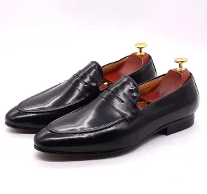 Mens Leather Loafers Casual Shoes Flat Lightweight Casual Moccasin Handmade Slip On Driving Business Shoes Leather Lined Dress Loafers Shoes,Black,8US/41EU