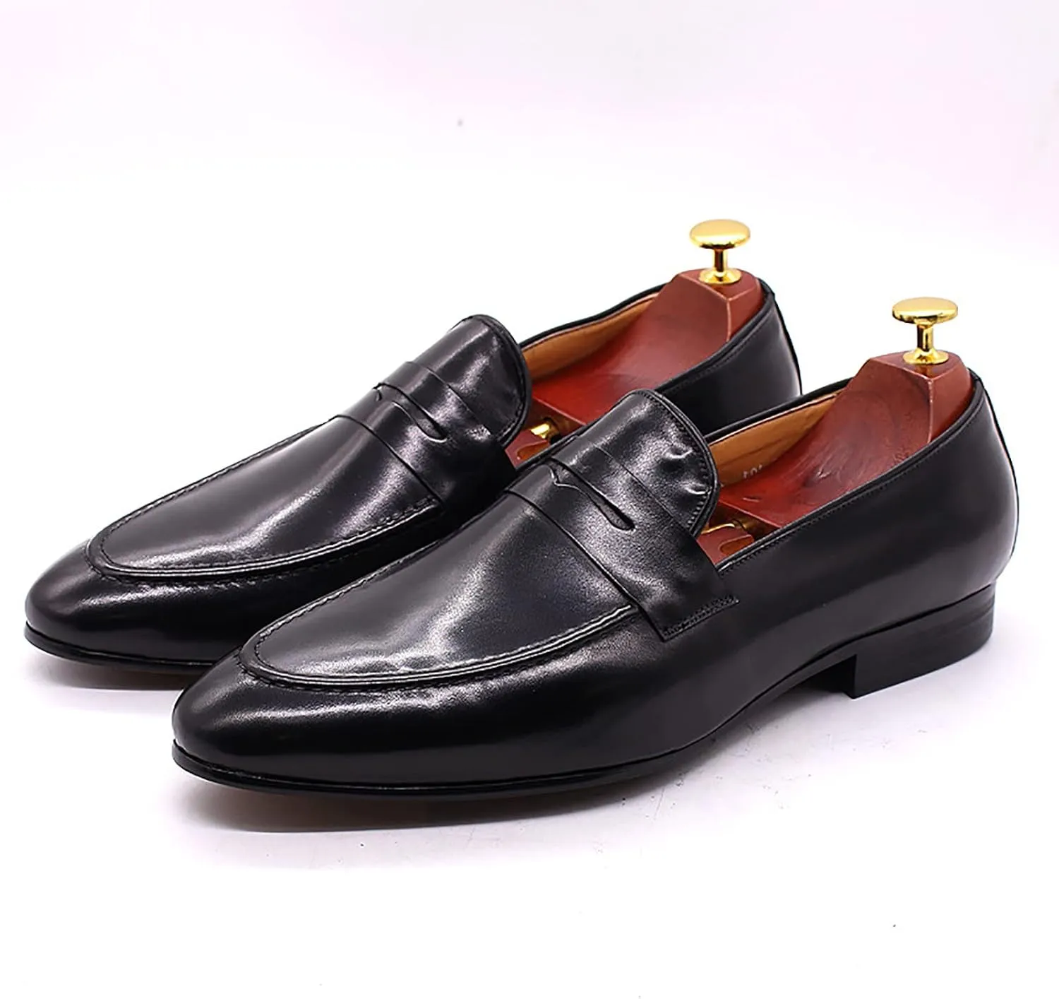 Mens Leather Loafers Casual Shoes Flat Lightweight Casual Moccasin Handmade Slip On Driving Business Shoes Leather Lined Dress Loafers Shoes,Black,8US/41EU