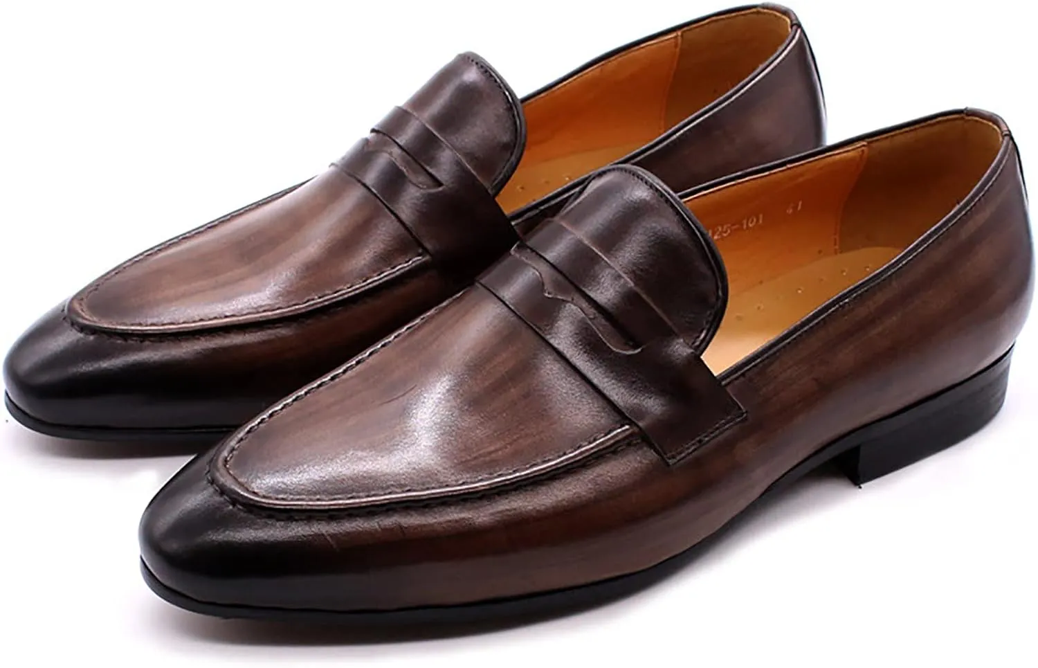 Mens Leather Loafers Casual Shoes Flat Lightweight Casual Moccasin Handmade Slip On Driving Business Shoes Leather Lined Dress Loafers Shoes,Brown,8US/41EU