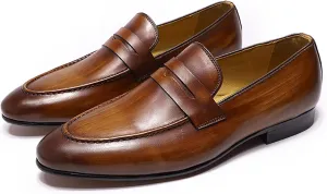 Mens Leather Loafers Casual Shoes Flat Lightweight Casual Moccasin Handmade Slip On Driving Business Shoes Leather Lined Dress Loafers Shoes,Yellow,10US/45EU
