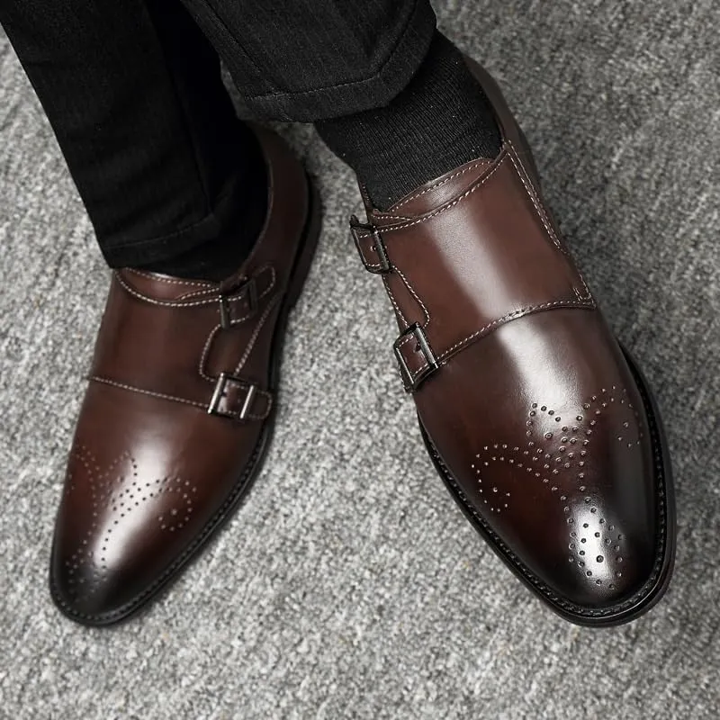 Men's Leather Loafers Dress Shoes Slip-Ons Pointed Toe Classic Formal Business Oxfords Shoes for Men