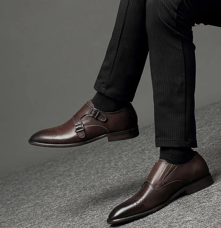 Men's Leather Loafers Dress Shoes Slip-Ons Pointed Toe Classic Formal Business Oxfords Shoes for Men