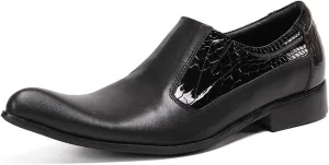 Mens Leather Shoes, Dress Cowhide Shoes Genuine Leather Large Size Low Top Pointed Toe Slip-Ons, Breathable Comfortable Casual Suit Shoes