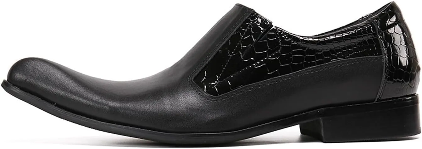 Mens Leather Shoes, Dress Cowhide Shoes Genuine Leather Large Size Low Top Pointed Toe Slip-Ons, Breathable Comfortable Casual Suit Shoes