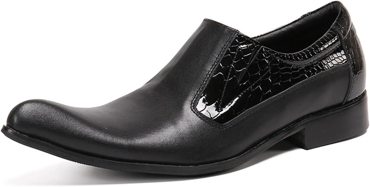 Mens Leather Shoes, Dress Cowhide Shoes Genuine Leather Large Size Low Top Pointed Toe Slip-Ons, Breathable Comfortable Casual Suit Shoes