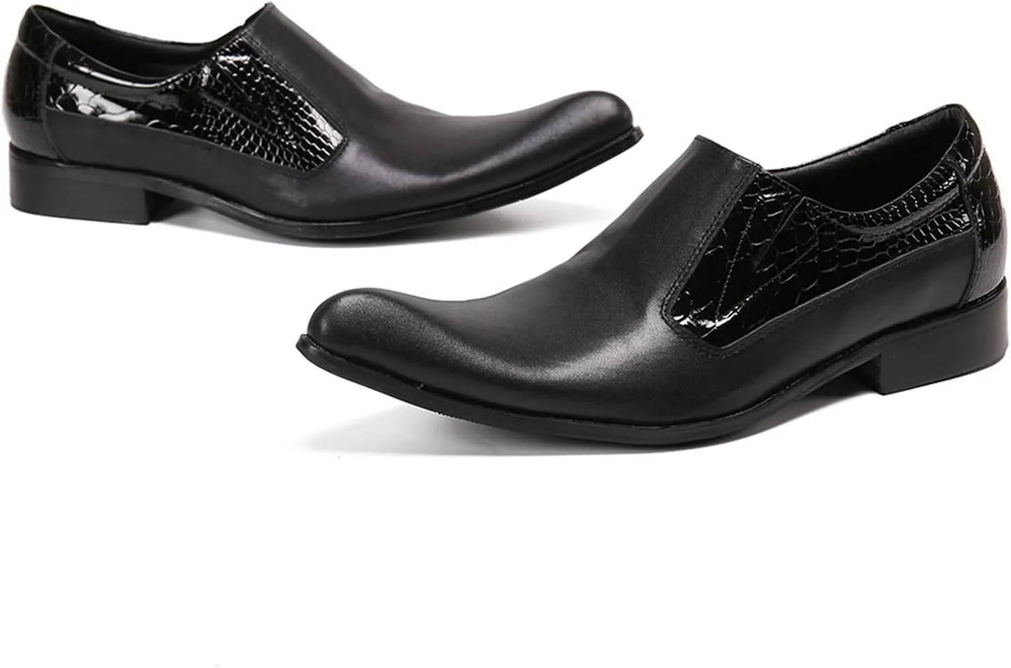 Mens Leather Shoes, Dress Cowhide Shoes Genuine Leather Large Size Low Top Pointed Toe Slip-Ons, Breathable Comfortable Casual Suit Shoes