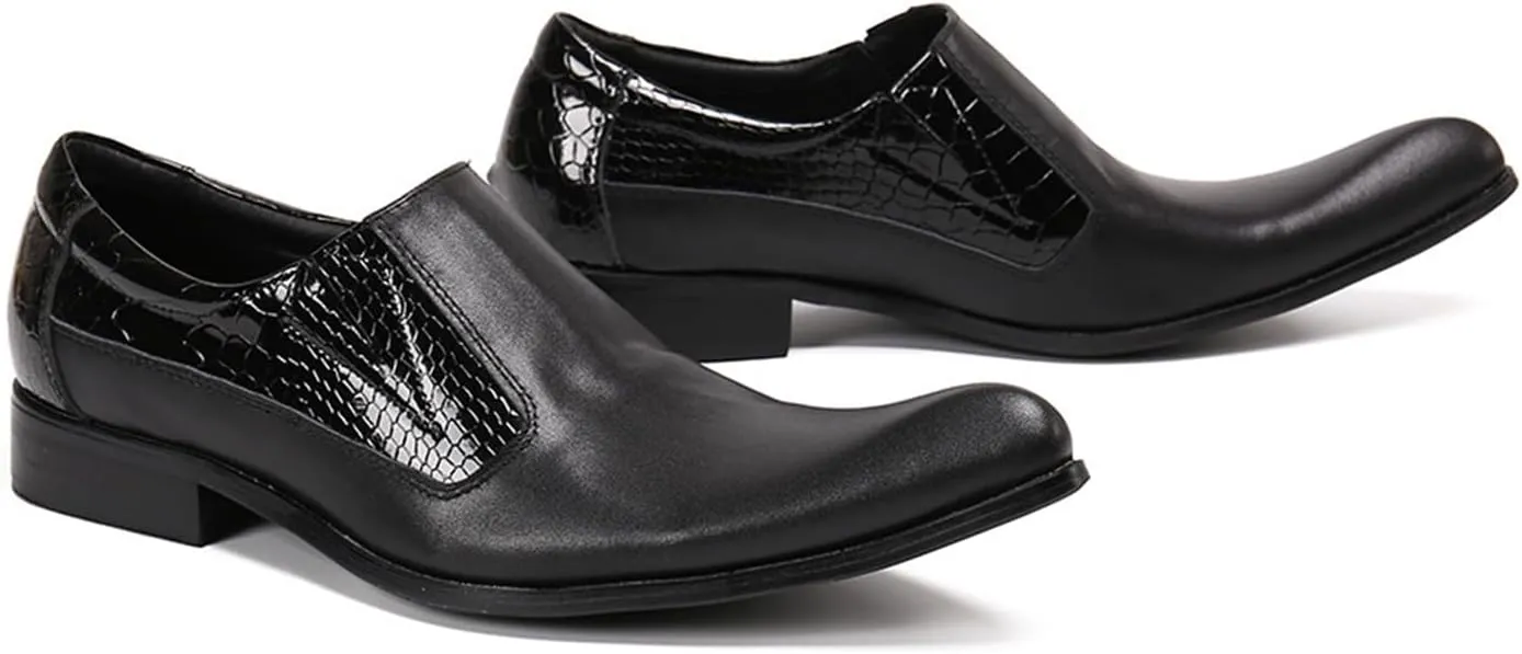 Mens Leather Shoes, Dress Cowhide Shoes Genuine Leather Large Size Low Top Pointed Toe Slip-Ons, Breathable Comfortable Casual Suit Shoes