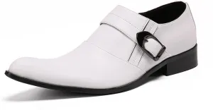 Mens Leather Shoes, White Dress Cowhide Shoes Genuine Leather Large Size Low Top Pointed Toe Slip-Ons, Breathable Suit Shoes Casual Shoes