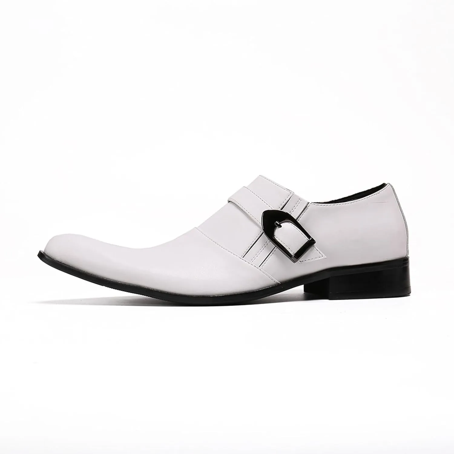 Mens Leather Shoes, White Dress Cowhide Shoes Genuine Leather Large Size Low Top Pointed Toe Slip-Ons, Breathable Suit Shoes Casual Shoes