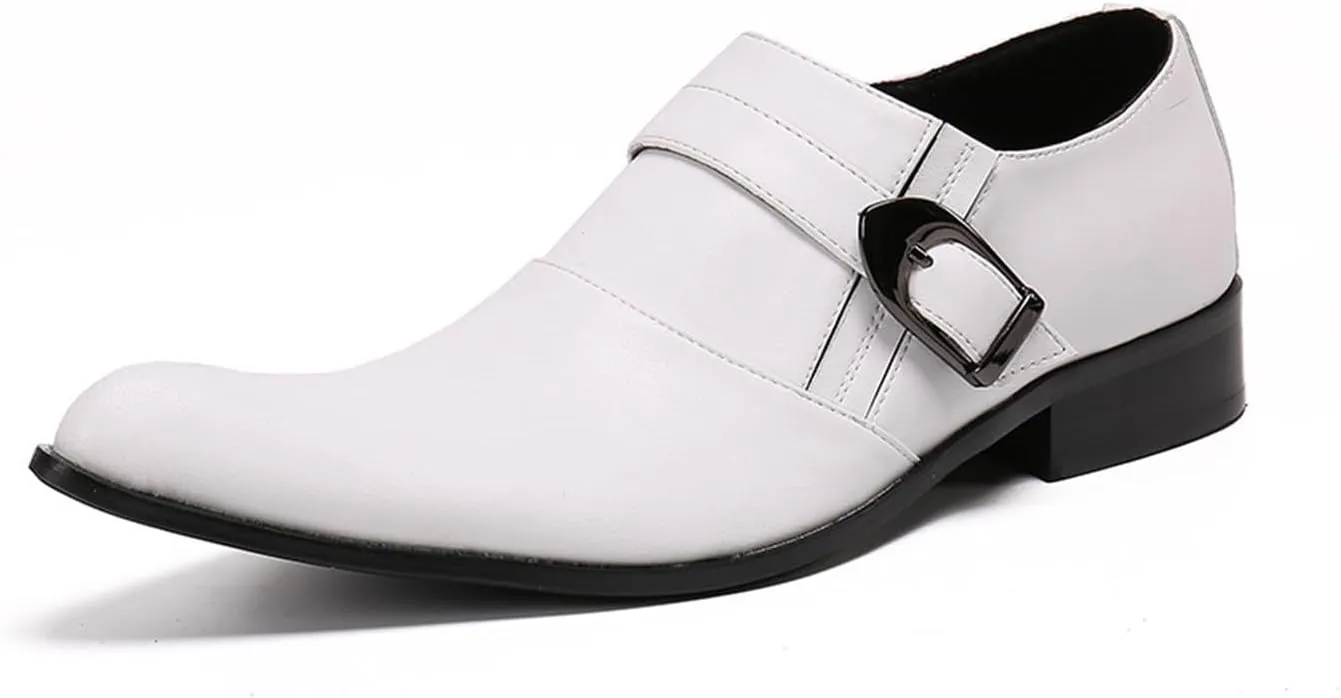 Mens Leather Shoes, White Dress Cowhide Shoes Genuine Leather Large Size Low Top Pointed Toe Slip-Ons, Breathable Suit Shoes Casual Shoes