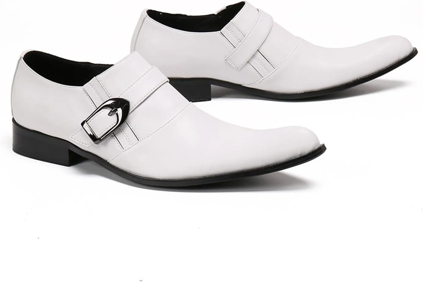 Mens Leather Shoes, White Dress Cowhide Shoes Genuine Leather Large Size Low Top Pointed Toe Slip-Ons, Breathable Suit Shoes Casual Shoes