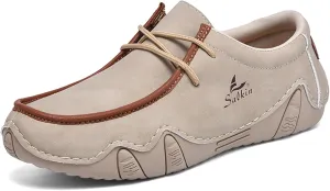 Men's Leather Slip On Casual Low Loafers Lightweight Non-Slip Flat Driving Walking Shoes Soft Moccasin Shoes