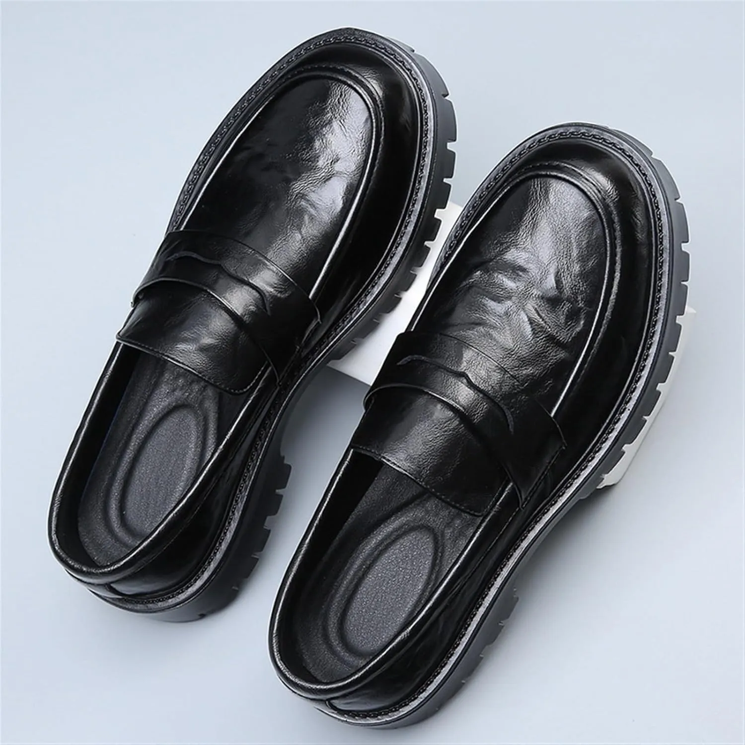 Men's Loafers Comfort Casual Slip-on Loafer Shoe Business Dress Penny Platform Loafers Outdoor Casual Comfortable Round Toe Formal Leather Shoes for Office Work Walking