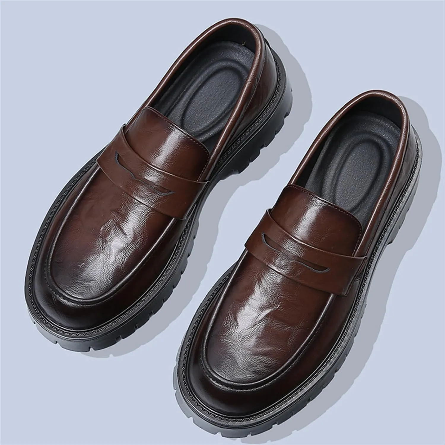 Men's Loafers Comfort Casual Slip-on Loafer Shoe Business Dress Penny Platform Loafers Outdoor Casual Comfortable Round Toe Formal Leather Shoes for Office Work Walking