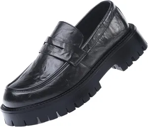 Men's Loafers Comfort Casual Slip-on Loafer Shoe Business Dress Penny Platform Loafers Outdoor Casual Comfortable Round Toe Formal Leather Shoes for Office Work Walking