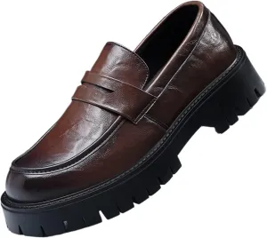 Men's Loafers Comfort Casual Slip-on Loafer Shoe Business Dress Penny Platform Loafers Outdoor Casual Comfortable Round Toe Formal Leather Shoes for Office Work Walking