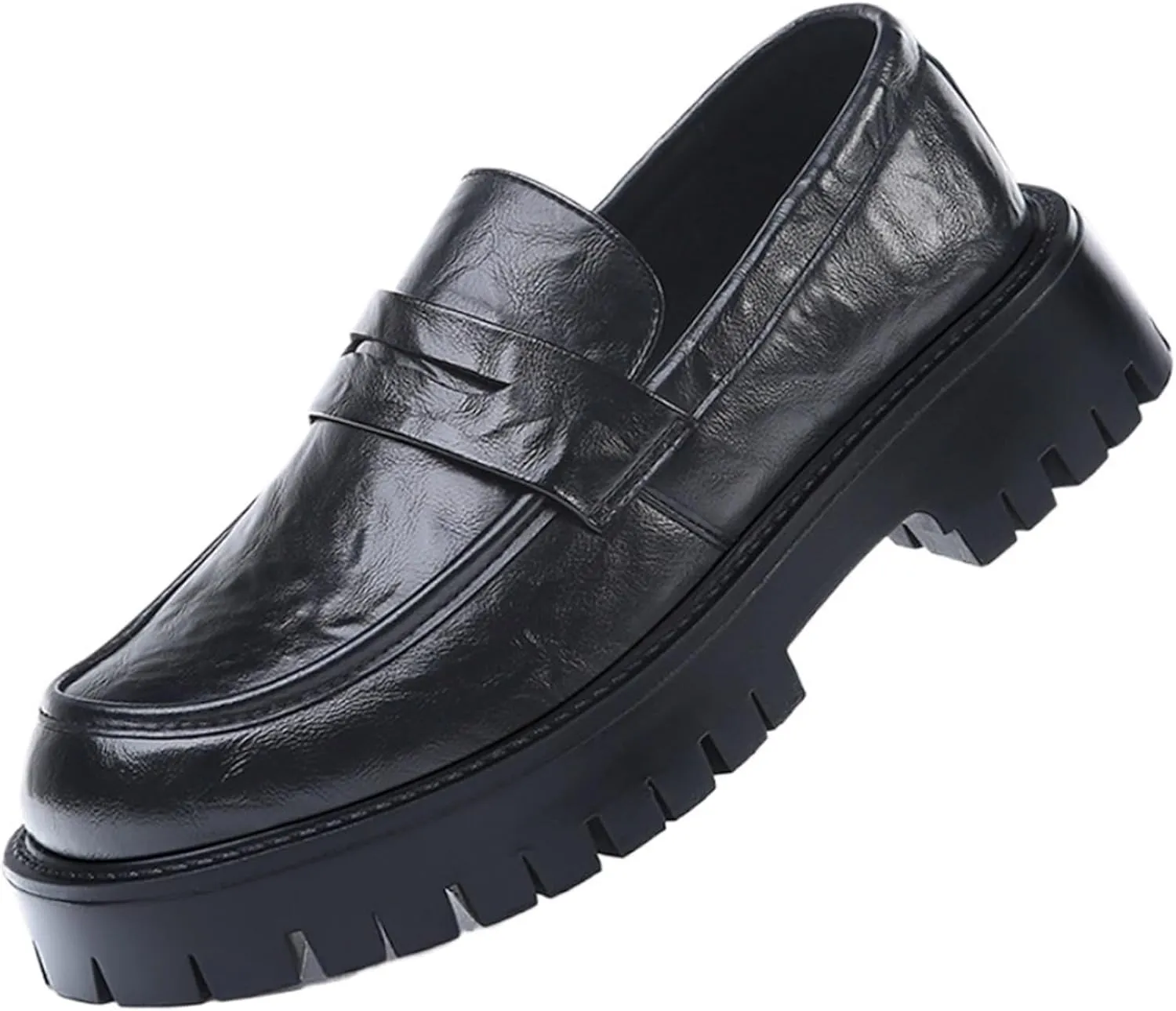 Men's Loafers Comfort Casual Slip-on Loafer Shoe Business Dress Penny Platform Loafers Outdoor Casual Comfortable Round Toe Formal Leather Shoes for Office Work Walking