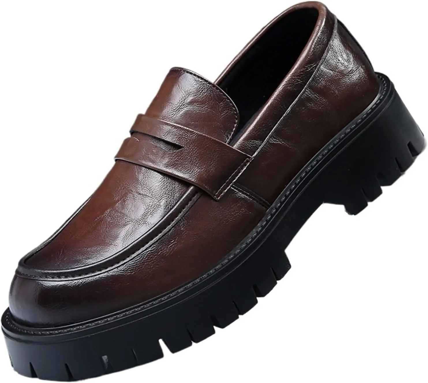 Men's Loafers Comfort Casual Slip-on Loafer Shoe Business Dress Penny Platform Loafers Outdoor Casual Comfortable Round Toe Formal Leather Shoes for Office Work Walking