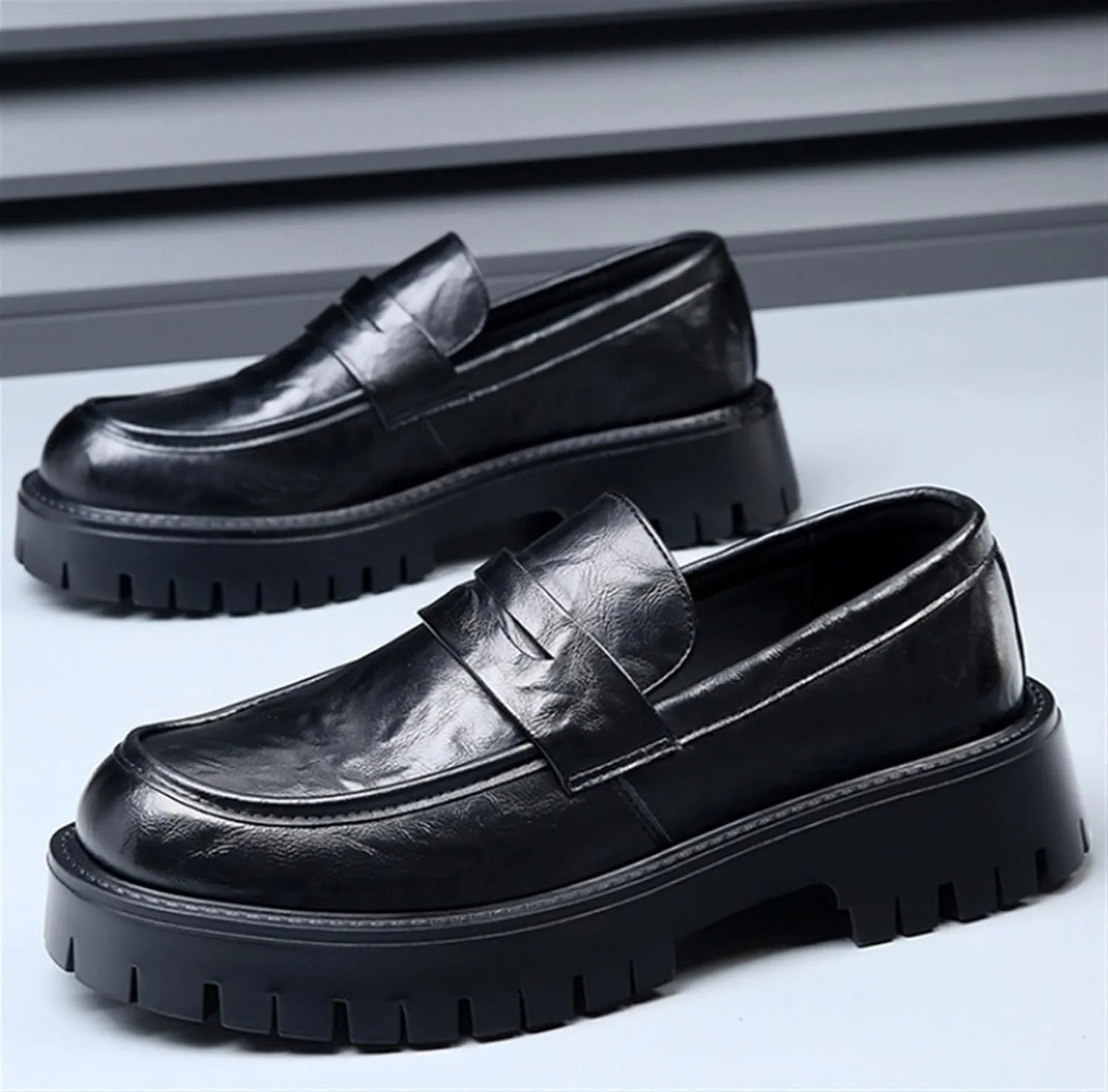 Men's Loafers Comfort Casual Slip-on Loafer Shoe Business Dress Penny Platform Loafers Outdoor Casual Comfortable Round Toe Formal Leather Shoes for Office Work Walking