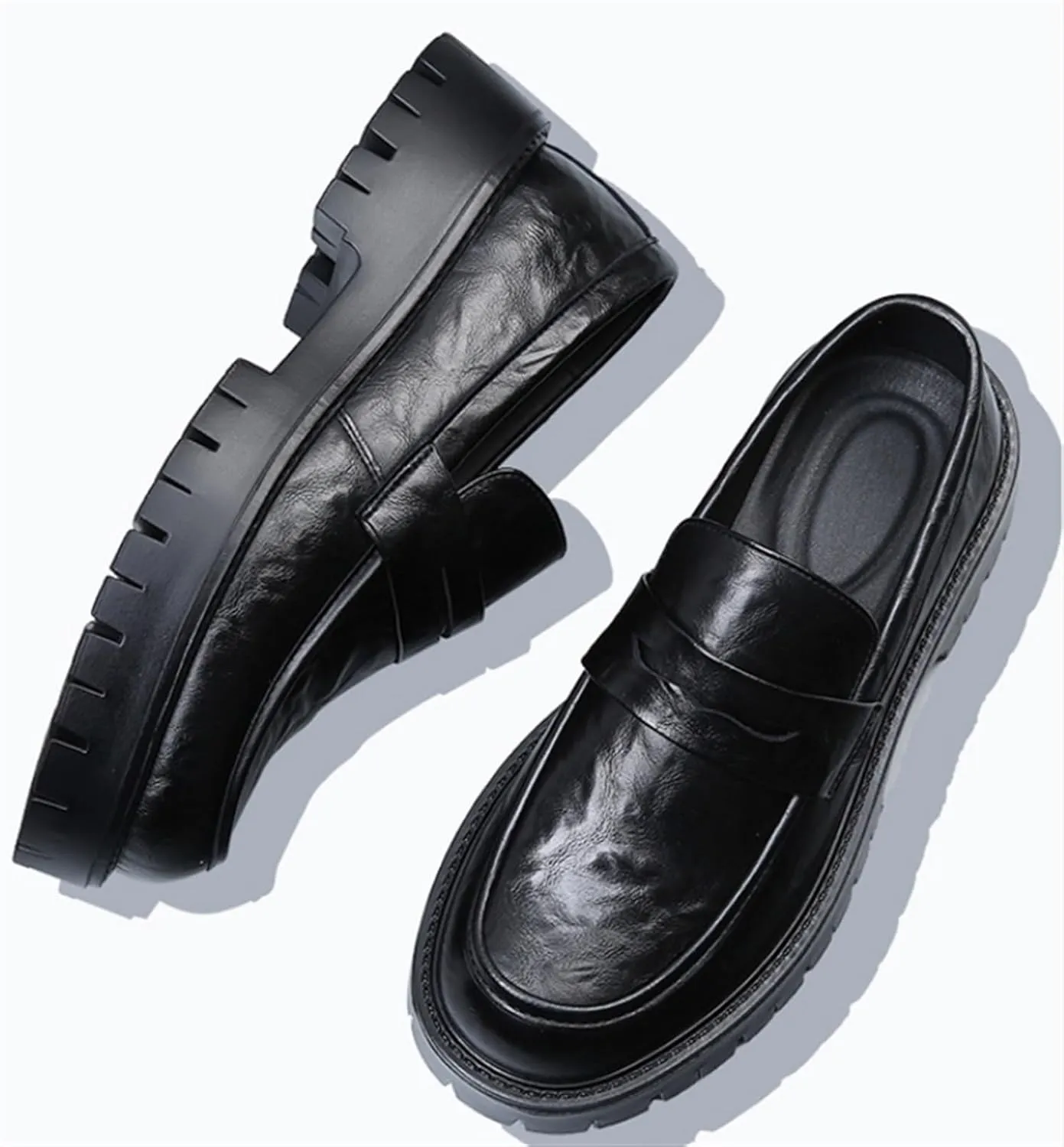 Men's Loafers Comfort Casual Slip-on Loafer Shoe Business Dress Penny Platform Loafers Outdoor Casual Comfortable Round Toe Formal Leather Shoes for Office Work Walking