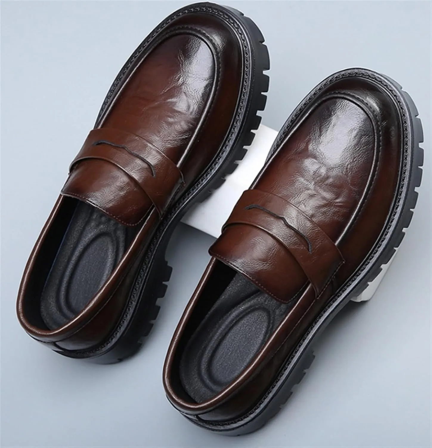 Men's Loafers Comfort Casual Slip-on Loafer Shoe Business Dress Penny Platform Loafers Outdoor Casual Comfortable Round Toe Formal Leather Shoes for Office Work Walking