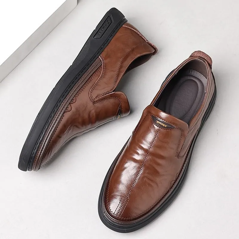 Mens Loafers Faux Leather Fashion Outdoor Round Toe Heel Non Slip Anti-Slip Low Top Rubber Sole Party Slip On