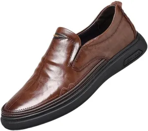 Mens Loafers Faux Leather Fashion Outdoor Round Toe Heel Non Slip Anti-Slip Low Top Rubber Sole Party Slip On