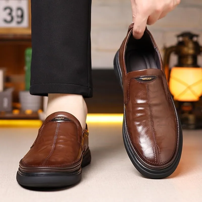 Mens Loafers Faux Leather Fashion Outdoor Round Toe Heel Non Slip Anti-Slip Low Top Rubber Sole Party Slip On