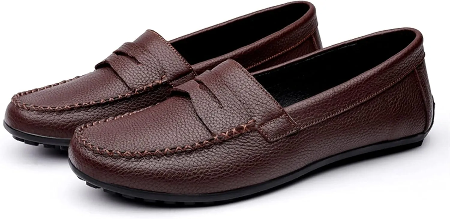 Men's Loafers Penny Driving Loafers Leather Lightweight Slip Resistant Flat Heel Outdoor Slip-ons