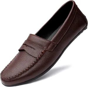 Men's Loafers Penny Driving Loafers Leather Lightweight Slip Resistant Flat Heel Outdoor Slip-ons