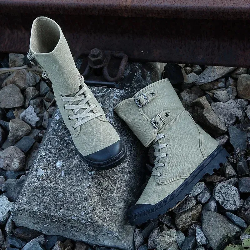 Men's Long Canvas Shoes Outdoor High Top Casual Boots Desert Tactical Anti Slip Mountaineering Work Shoes