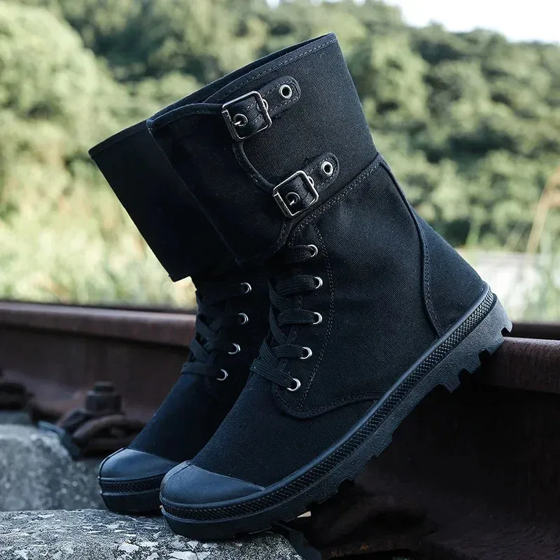 Men's Long Canvas Shoes Outdoor High Top Casual Boots Desert Tactical Anti Slip Mountaineering Work Shoes