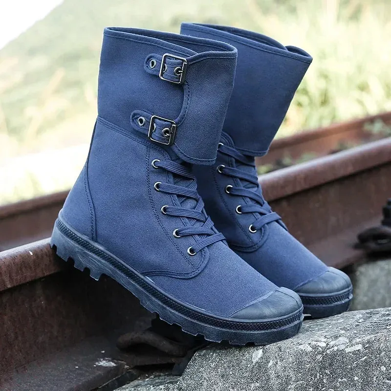 Men's Long Canvas Shoes Outdoor High Top Casual Boots Desert Tactical Anti Slip Mountaineering Work Shoes