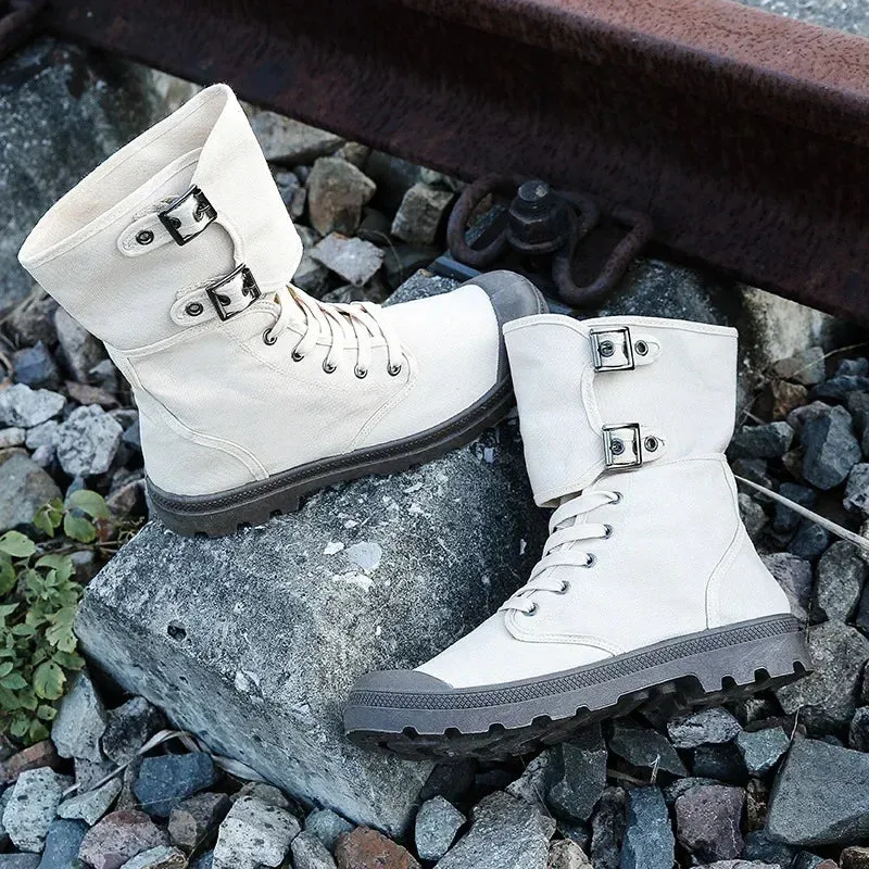 Men's Long Canvas Shoes Outdoor High Top Casual Boots Desert Tactical Anti Slip Mountaineering Work Shoes