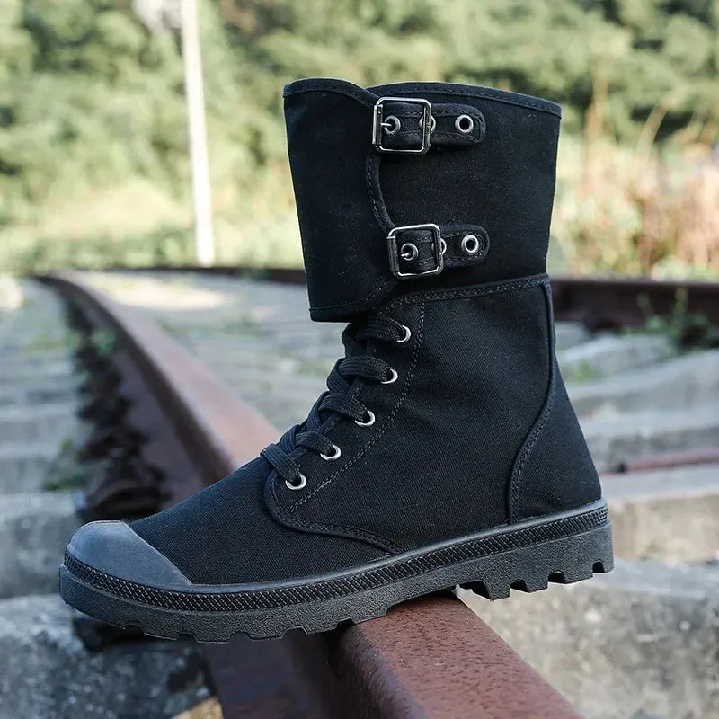 Men's Long Canvas Shoes Outdoor High Top Casual Boots Desert Tactical Anti Slip Mountaineering Work Shoes