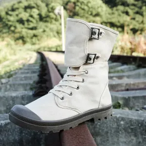 Men's Long Canvas Shoes Outdoor High Top Casual Boots Desert Tactical Anti Slip Mountaineering Work Shoes
