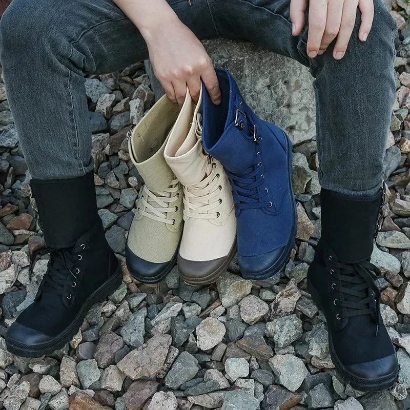 Men's Long Canvas Shoes Outdoor High Top Casual Boots Desert Tactical Anti Slip Mountaineering Work Shoes