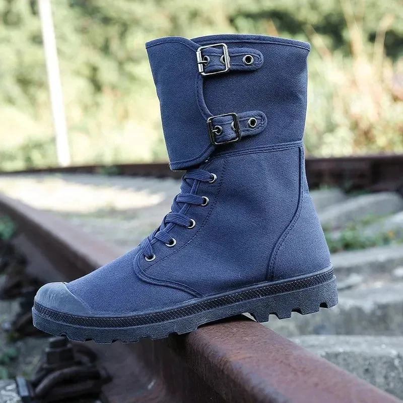 Men's Long Canvas Shoes Outdoor High Top Casual Boots Desert Tactical Anti Slip Mountaineering Work Shoes