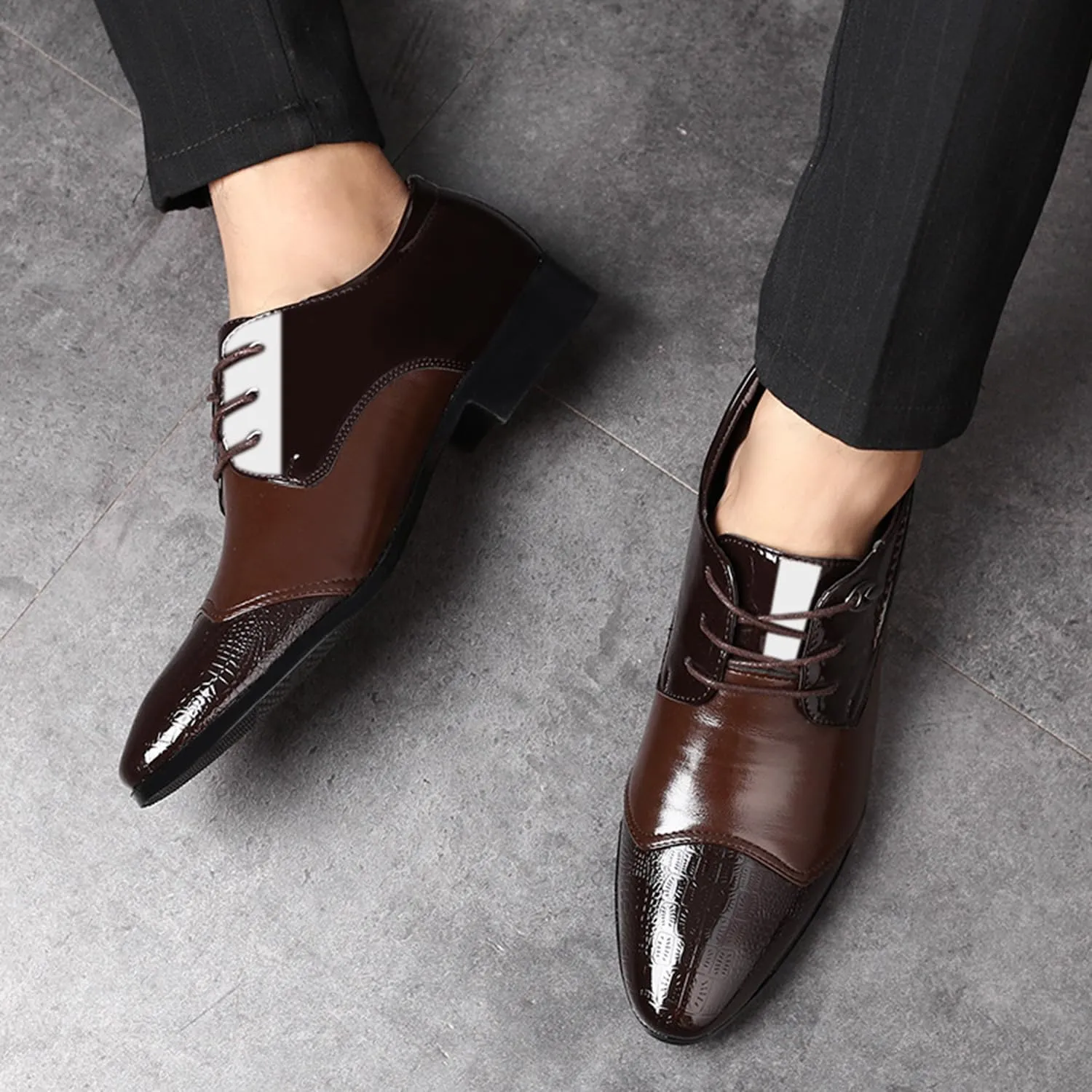 Men's Oxfords Fashion Patchwork Patent Leather Pointed Toe Shoes Formal Business Derbys Office Work Dress Shoes