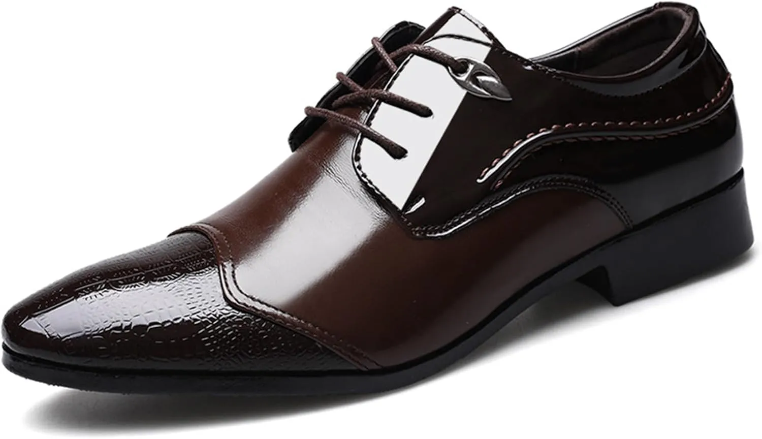Men's Oxfords Fashion Patchwork Patent Leather Pointed Toe Shoes Formal Business Derbys Office Work Dress Shoes