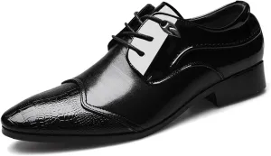 Men's Oxfords Fashion Patchwork Patent Leather Pointed Toe Shoes Formal Business Derbys Office Work Dress Shoes