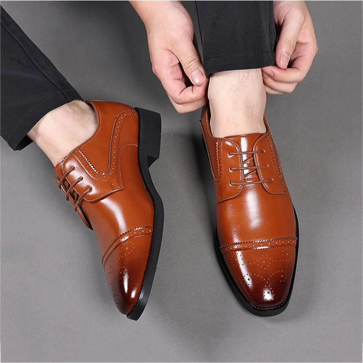 Men's Oxfords Lace Up Casual Dress Shoes Classic Brogue Derbys Formal Modern Business Shoes for Office Work