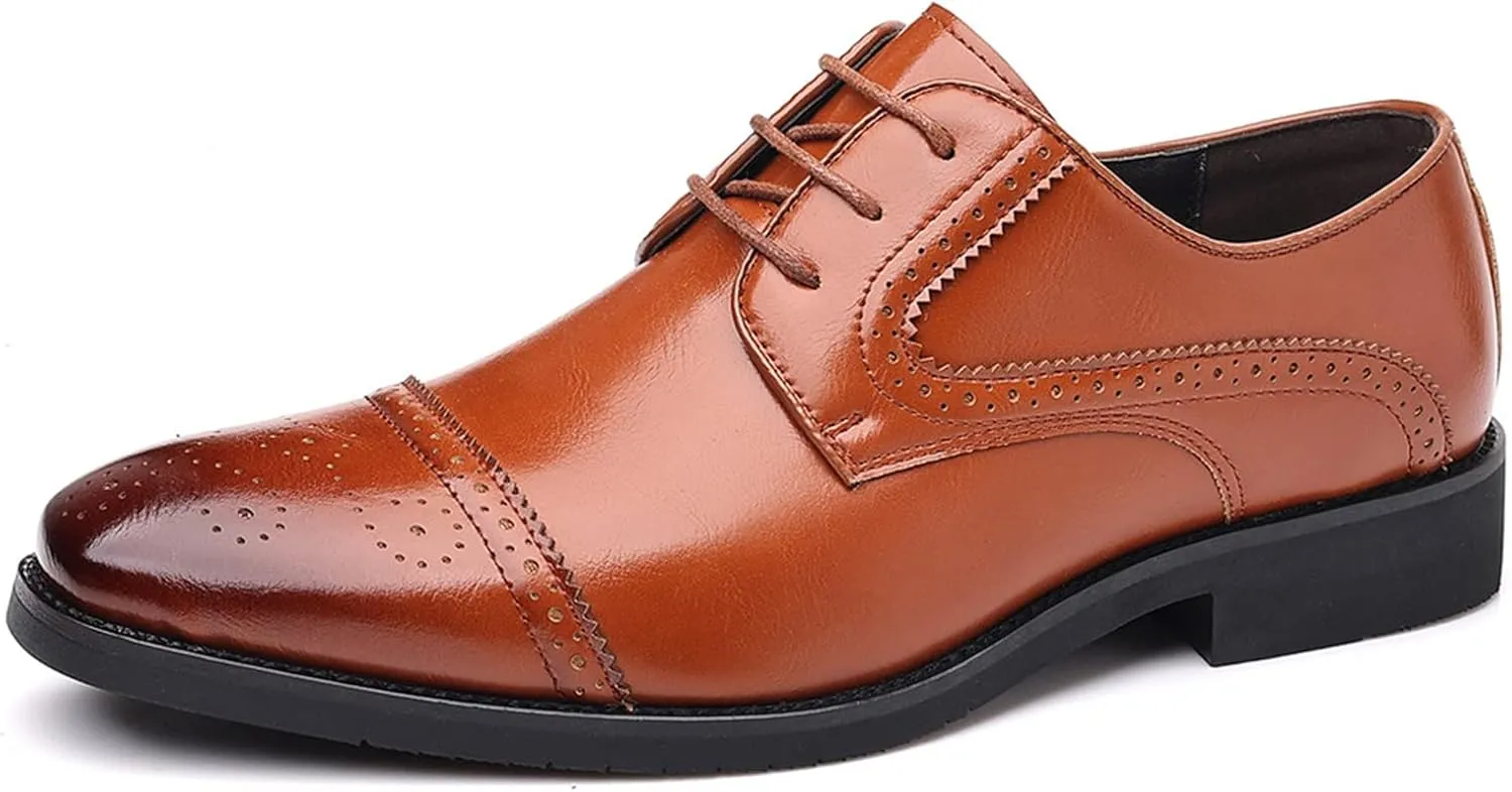 Men's Oxfords Lace Up Casual Dress Shoes Classic Brogue Derbys Formal Modern Business Shoes for Office Work